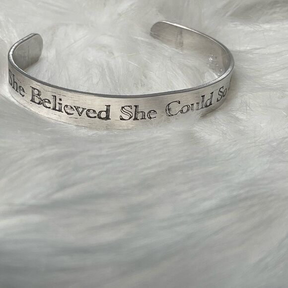 Engraved aluminum cuff bracelet she believed she could so she did cuff b… - Picture 3 of 5